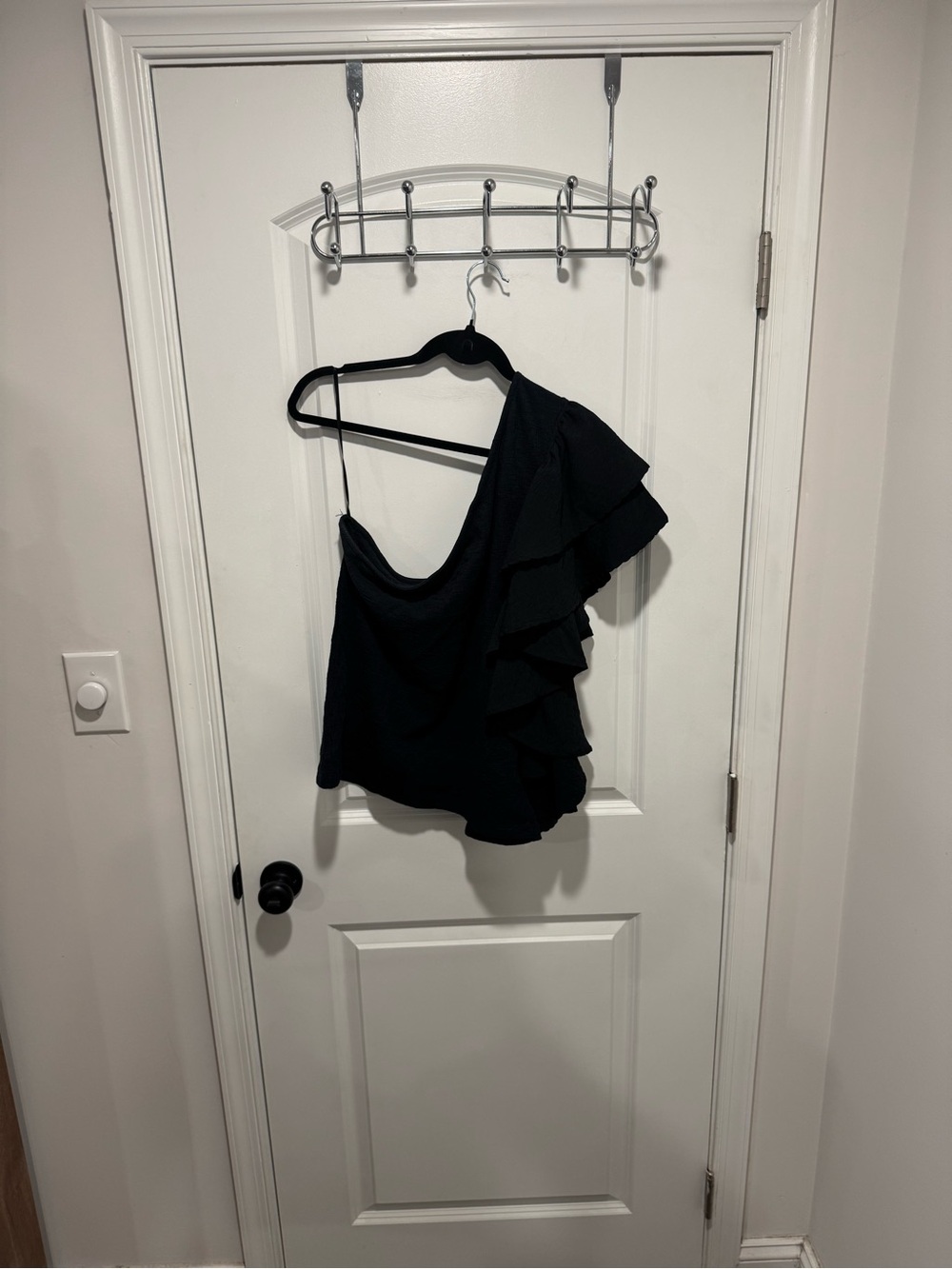 Anthropologie Black One-Shoulder Ruffle Blouse
